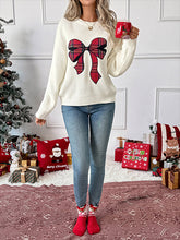 Christmas Gingham Bow Embroidered Crew Neck Sweater